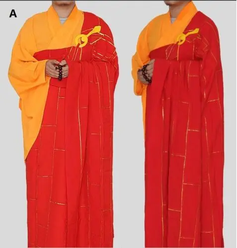 Men Women Buddhist Cassock Robe Golden Lines Frock Buddhism Long Clothing Monk