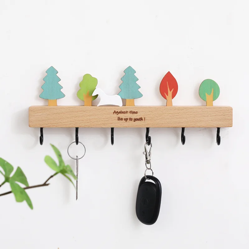 Creative Wooden Wall Mounted Key Storage Rack with 6 Hooks Wall Key Organizer,Home Decor for Entryway Hallway 2