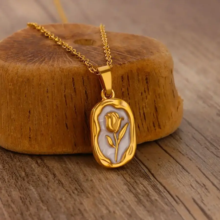

Rose Flower Necklace For Women Gold Color Tulip Flower Pendant Stainless Steel Chain Necklace Wedding Jewelry Birthday Gift