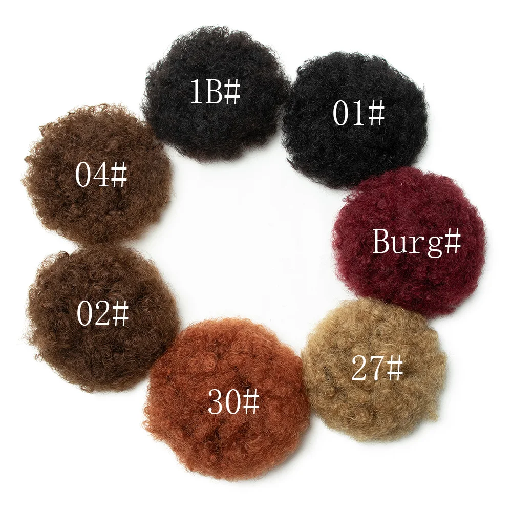 Tanjet Burgundy Afro Kinky Puff Ponytail Human Hair Bun Natural Black Kinky Curly Drawstring Ponytail Brazilian Hair Extensions