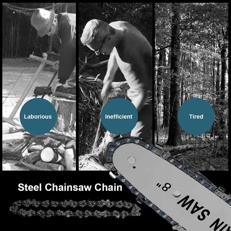 Chainsaw Chain 8 Inch 1/4" Pitch .043" 47 Drive Link Saw Blade Chainsaw Chains and Guide Bar Electric Saw Accessory Replacement Wood Cutting