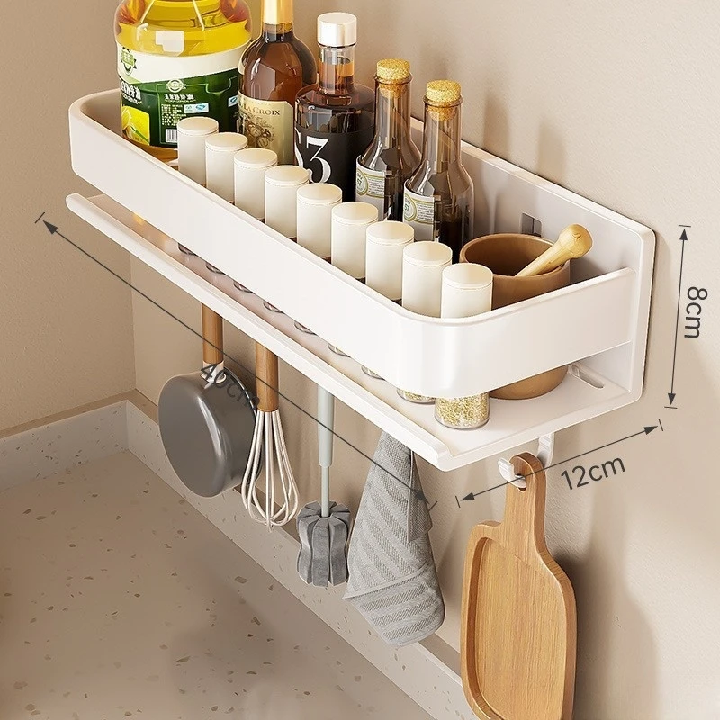 30-50CM Aluminum Wall-Mounted Spices Rack Multifunctional Item Shelf Kitchen Tools Hooks Kitchen Condiment Storage Rack