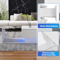 Table basse 100x50x32cm avec plateau en verre et tiroirs, anti-rayures, avec 1 tiroir, avec éclairage LED, style moderne 5