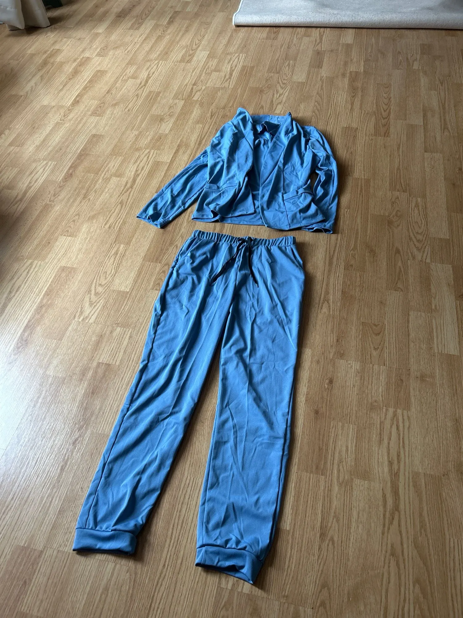 Women Coat Pants Set Elegant Women's Business Suit Set with Long Sleeves Slim Fit Pants Solid Color Drawstring for Ladies photo review