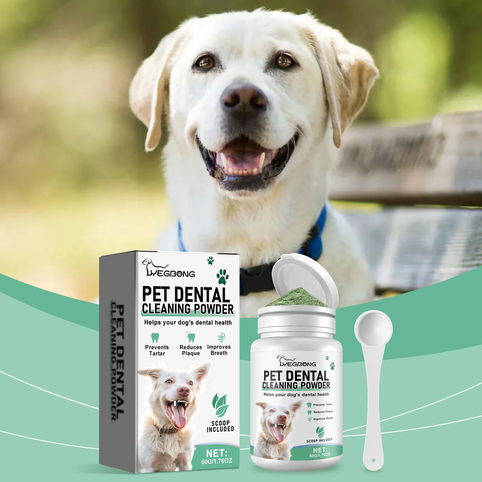 YEGBONG Pet Dental Cleaning Powder for Dogs Cats Daily Dental Care Gently Cleans Teeth Dirt Tartar Stains Freshens Oral Breath 3