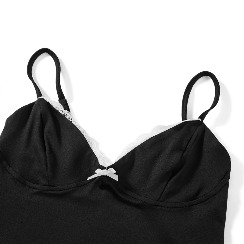y2k Lace Trim Crop Top Women Summer Sexy V Neck Spaghetti Strap Sleeveless Tanks with Bow 2000s Clothing Streetwear