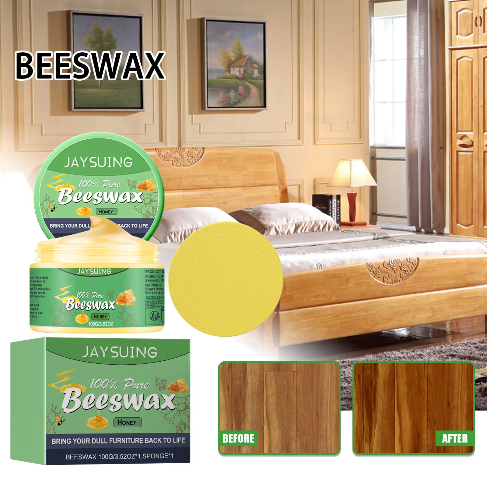 Jaysuing Wood Seasoning Beewax Natural Restoring  Multipurpose Beeswax Wood Furniture Polish Scratch Repair Natural Shine Care
