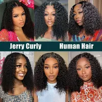Perruques Lace Front 13x4 en cheveux humains, styles Kinky Curly, Jerry Curly et bouclés, avec dentelle transparente 5
