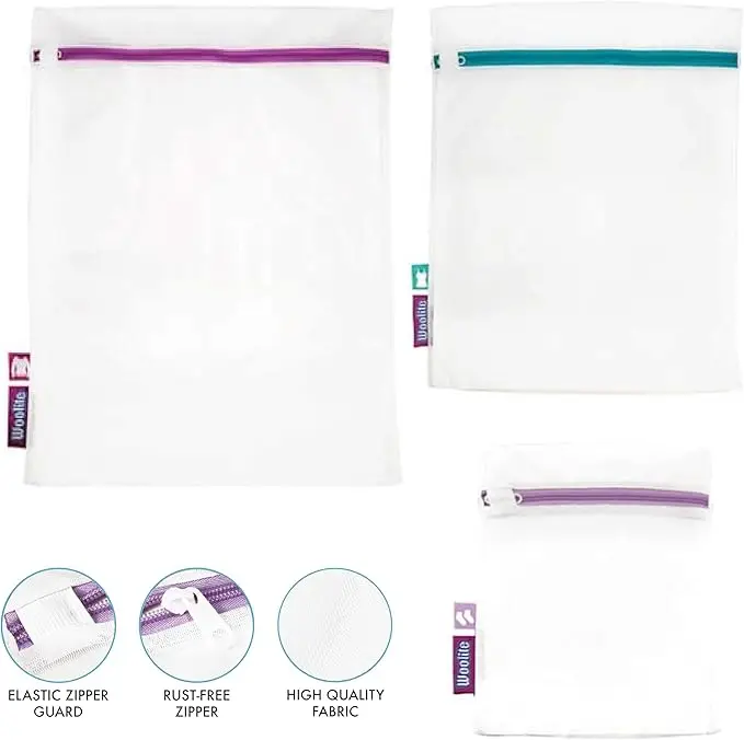 3-piece sanitized mesh wash bag set. Protects delicates during laundry. Durable and functional for gentle cleaning. 3