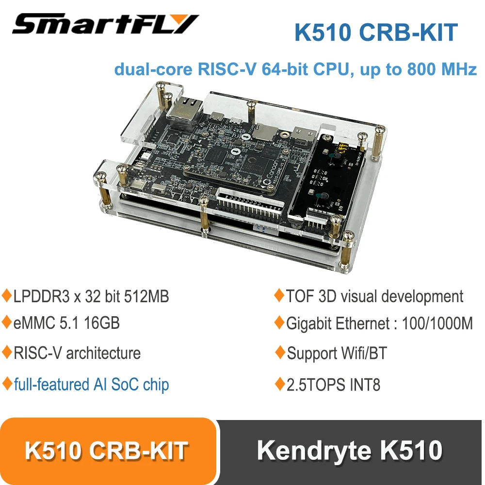 Smartfly Kendryte K510 Crb-kit 64-bit Risc-v Duplo-core @ 800mhz 2.5 Topos Int8 Tof 3d ai Aprendizagem Profunda Apoio Três Entradas de Câmera