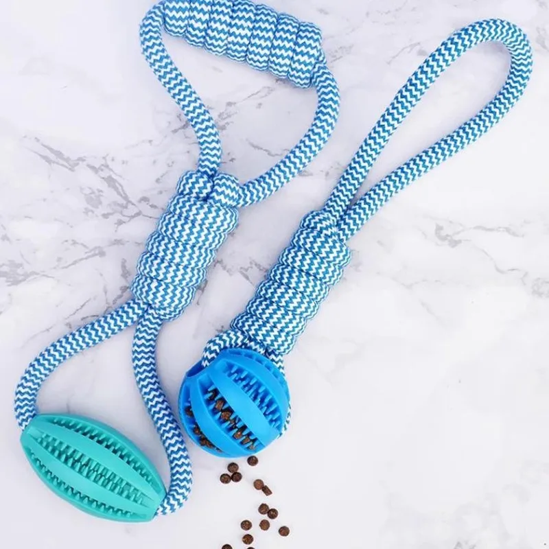 Interactive Cotton Rope Pull Dog Toy with Rubber Treat Ball – Non-Toxic Chew Toy for Teeth Cleaning & Boredom Relief