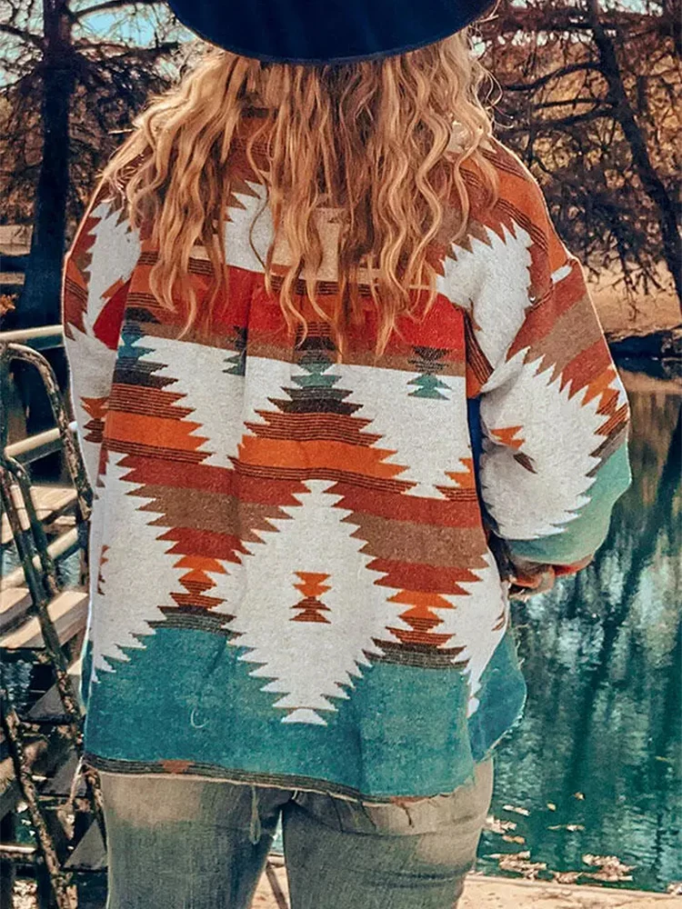 Jacket Women Aztec Geometric Slit 