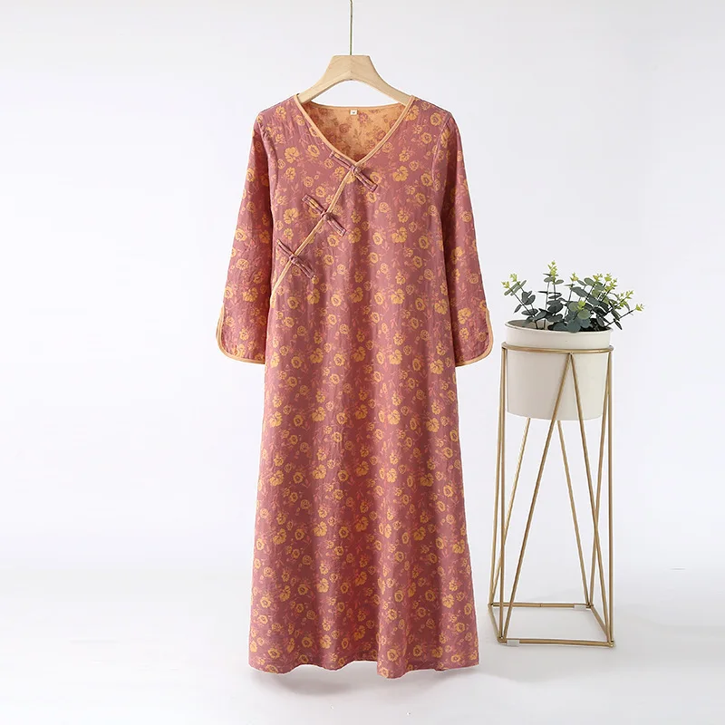 Women's Spring Summer Cotton Double Sided Jacquard Kimono Robes Women Japanese Style Nightgown Comfortable Home Bathrobe