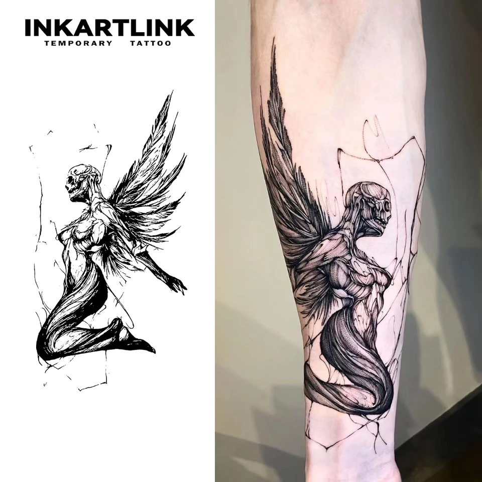 スケルトンエンジェル一時的なタトゥーステッカー、防水マジック