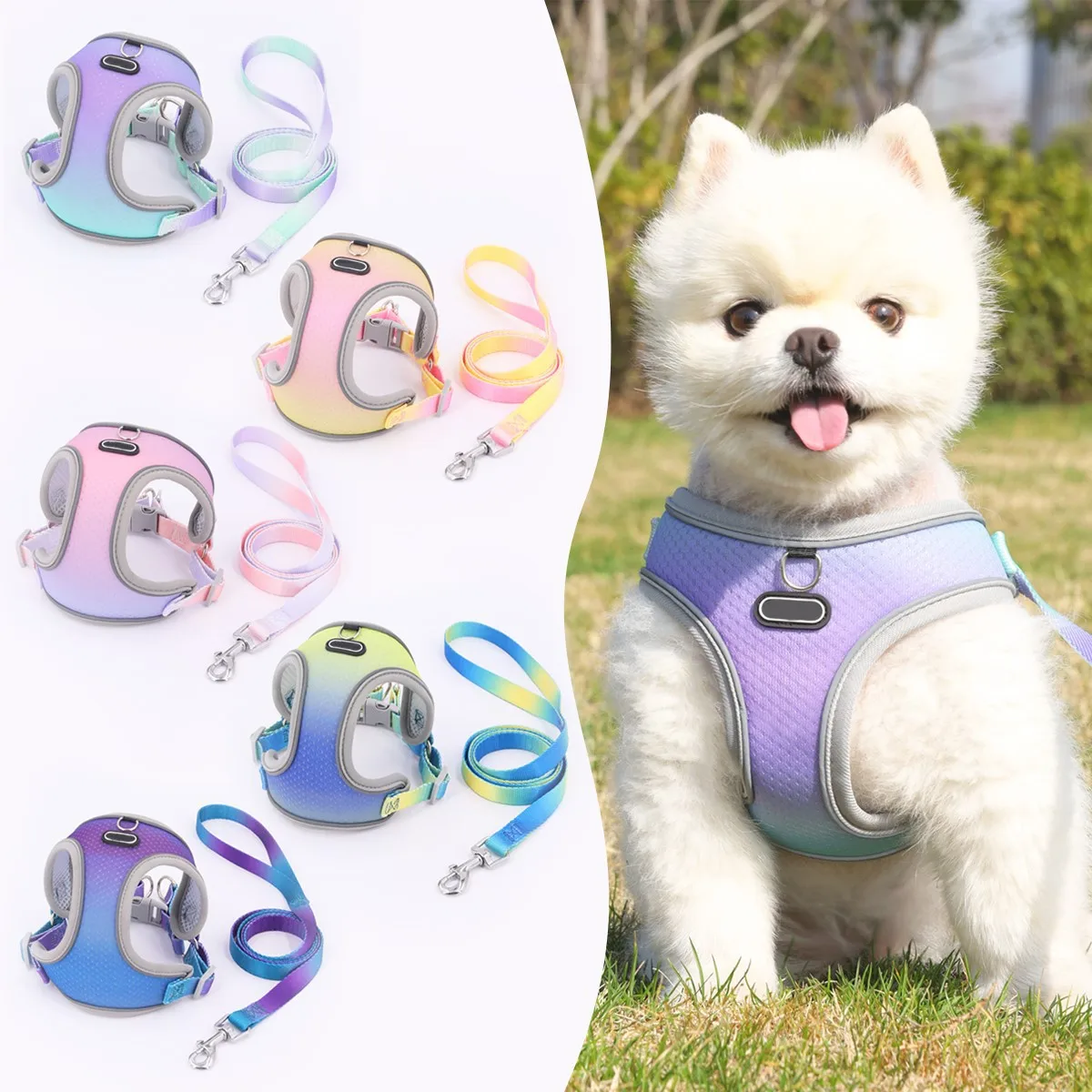 

FunPets 1PC Pet dog leash Breathable Comfortable chest strap Vest style Night Colorful reflective convenient alloy buckle rope