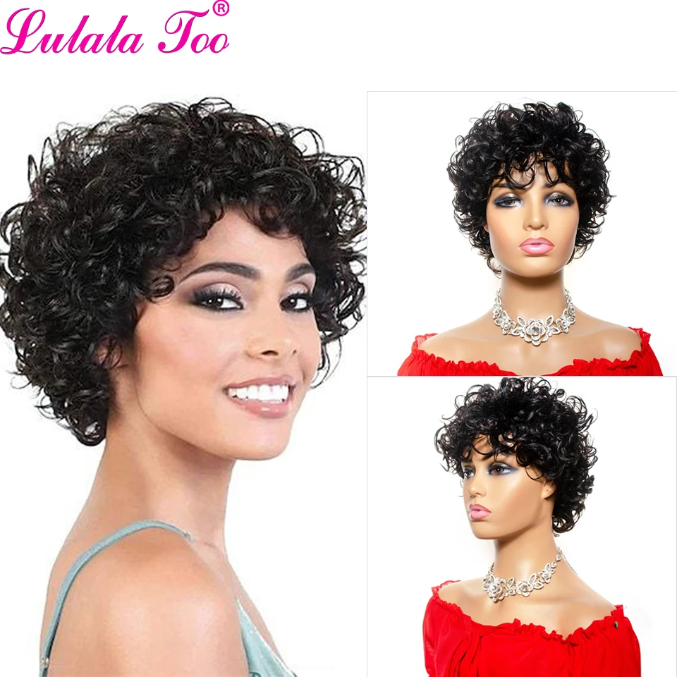 Short Glam Curl Wig Brazilian Human Hair Full Wigs For Women Glueless Machine Made Wig Natural Color Remy Hair fave headband scarf wig short curly human hair wig glueless brazilian wigs for black women remy full machine made fast delivery