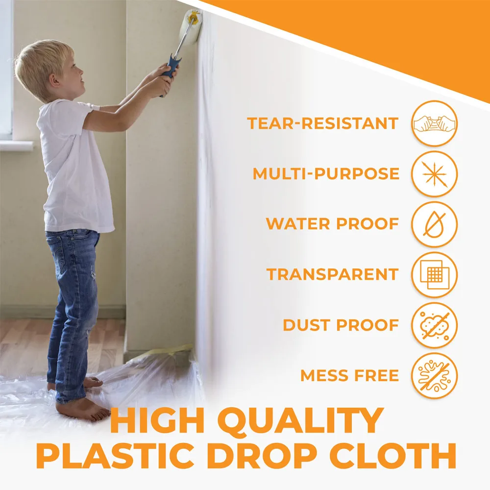 Plastic Painters Drop Cloth Clear PE Dust Disposable Floor Cover Dustproof Furniture Protection Household Full Cover Cloth Disposable Floor Cover