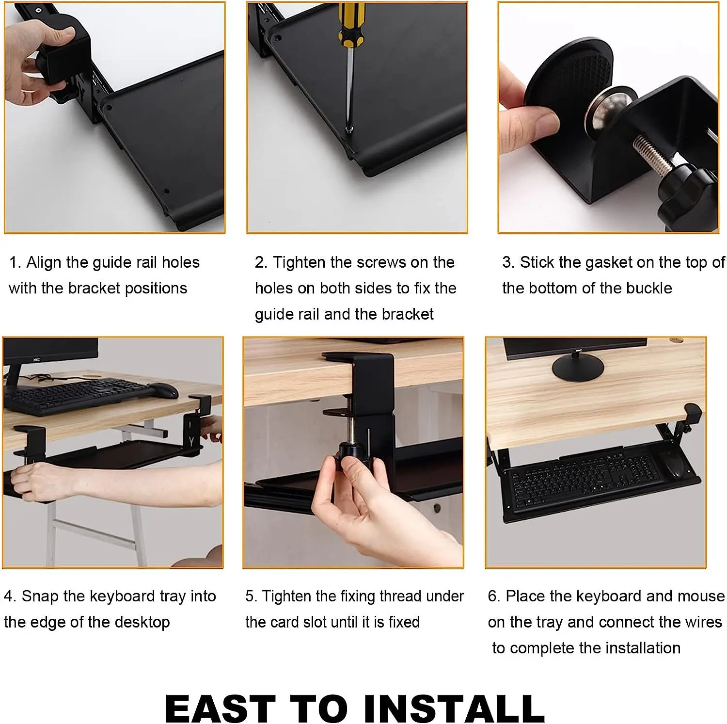 1Piece Easy To Mount Consice Clamp-on Black White Steel Metal Under Desk Mount Pull Out Keyboard Tray