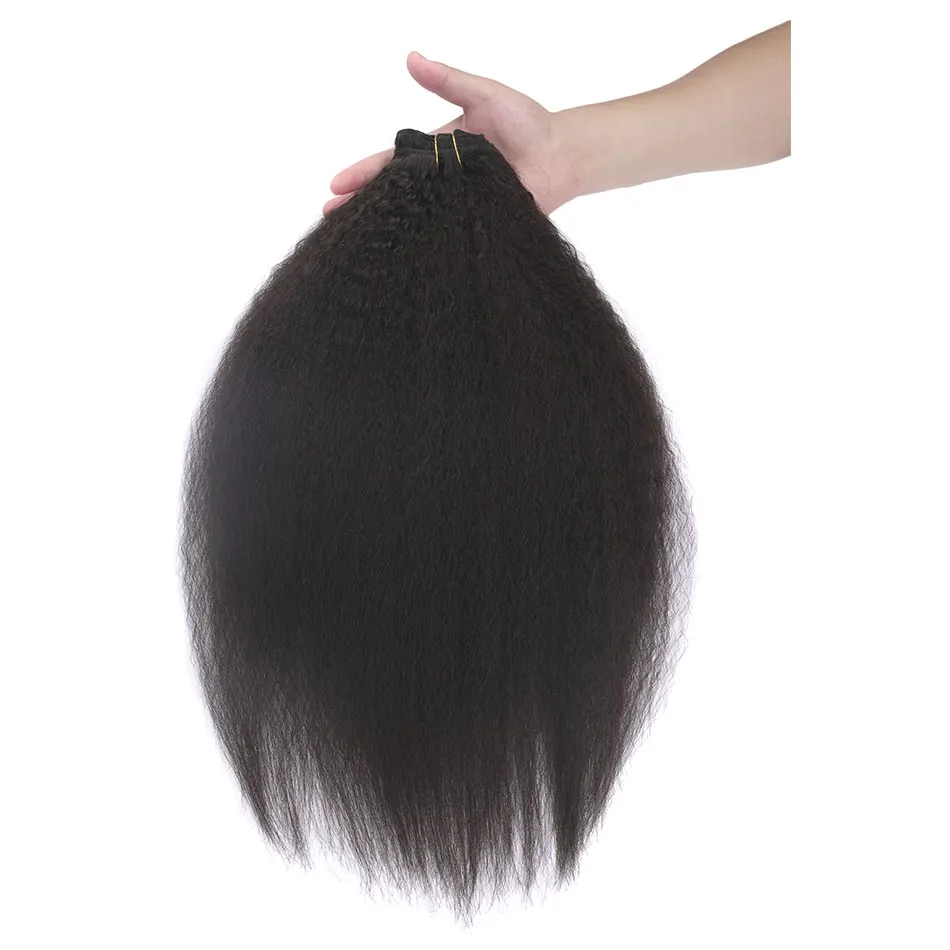 Kinky Straight Clip In Hair Extensions Human Hair Natural Color Brazilian 100% Real Remy 120G 10Pcs/Set Full Head for Women