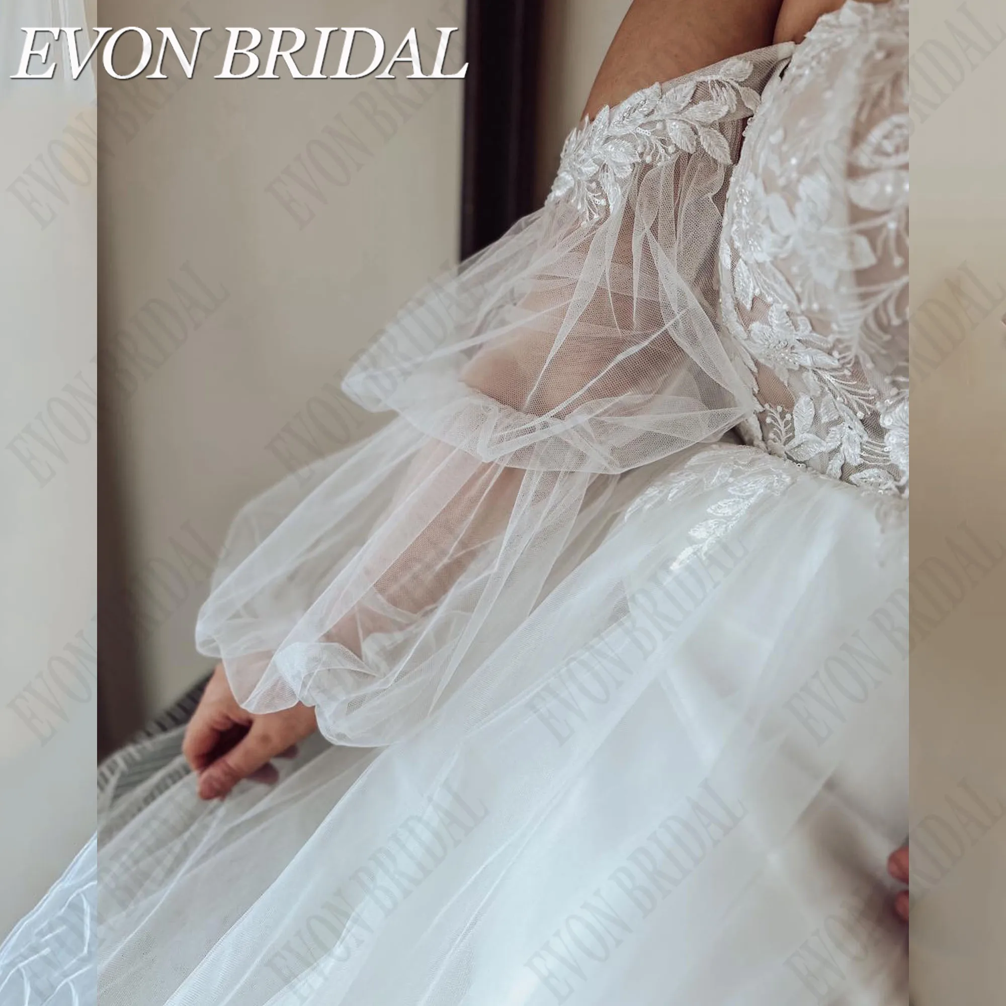 EVON BRIDAL Strapless Lace Wedding Dress Plus Size For Bride Puff Sleeves A-Line Backless Applique Customized Bridal Gowns 6