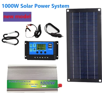 1000W Solar Power System Solar Panel Kit 12V to 220V Power Station 10A-60A Controller for Home Car Camping Backup Charger 1