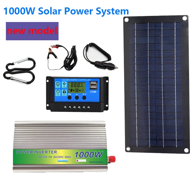 1000W Solar Power System Solar Panel Kit 12V to 220V Power Station 10A-60A Controller for Home Car Camping Backup Charger 1