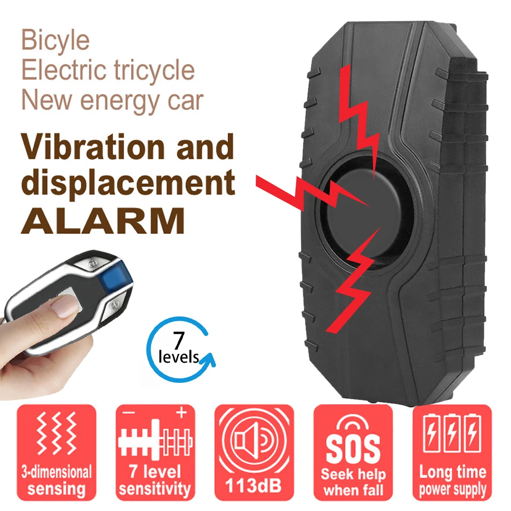 Loud 113dB Wireless Anti-Theft Vibration Motorcycle Bike Alarm