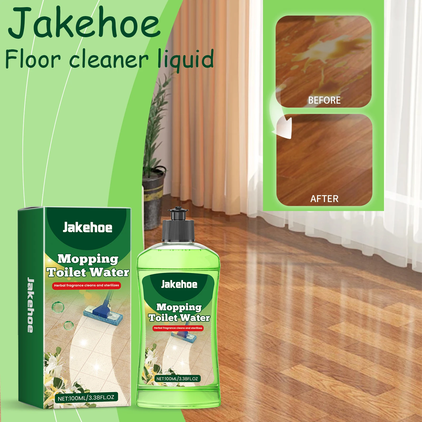 Jakehoe Natural Mopping Toilet Water Mopping Floor Ceramic Tiles Remove Stains Remove Bad Odors Polishing Floor Cleaner Liquid