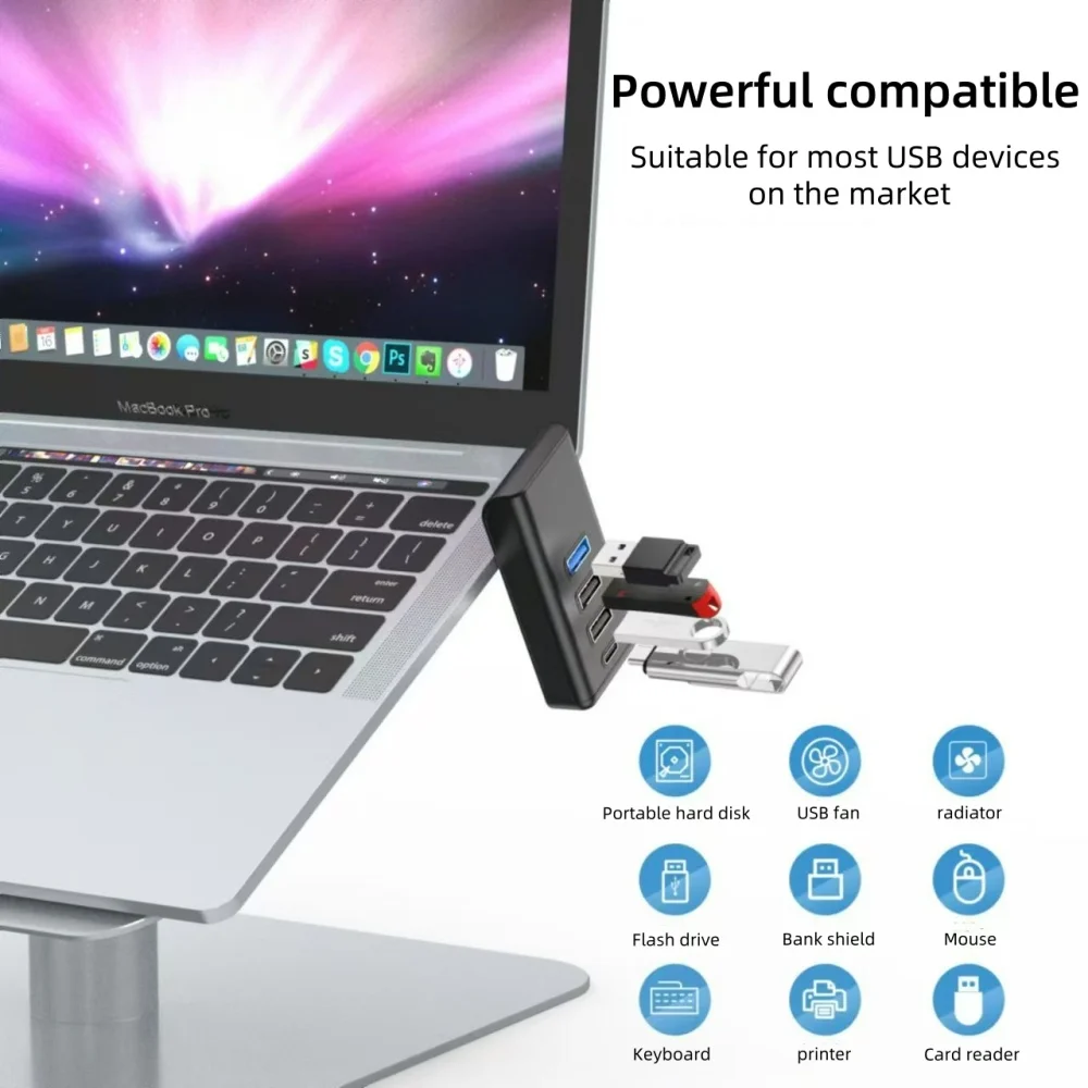 4 in1 USB HUB Type C HUB OTG Adapter USB 3.0 2.0/Type-C to USB High Speed USB Splitter Hub 5.0Gbps 4 Port for PC Computer Laptop