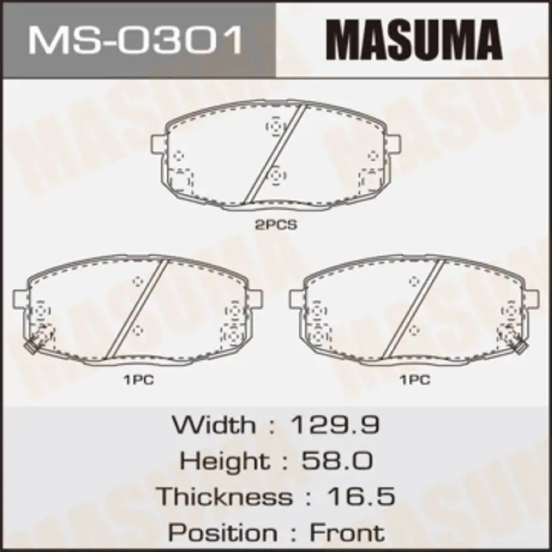 Колодки дисковые MS-0301 Masuma KIA CEED V1400 V1600 V2000 FRONT