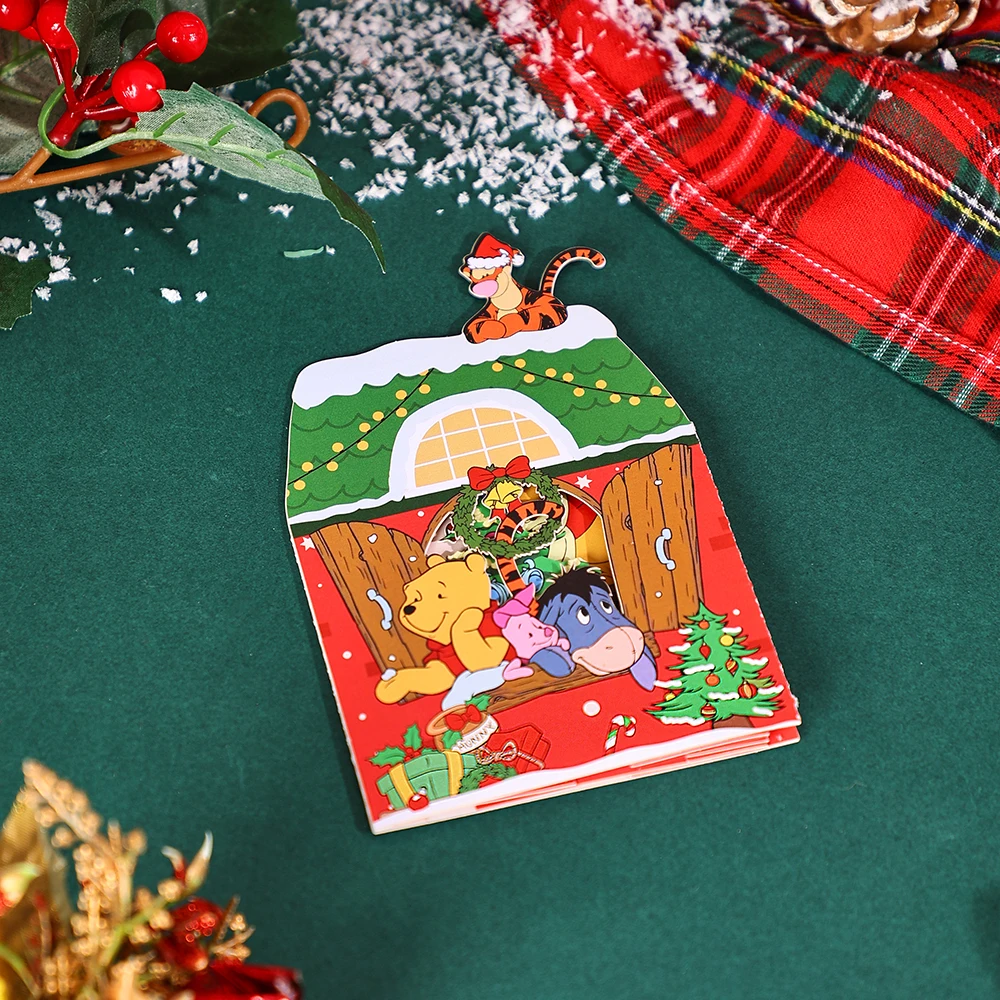 Winnie the Pooh 3D Pop Up Card Christmas Greetings Card Piglet Creative Decorations Xmas Tree Party Invitation With Envelope greeting cards