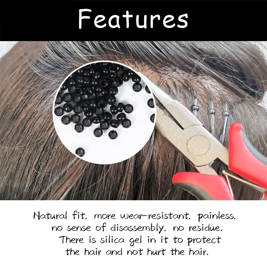 ナノ-ヘアエクステンション用リング,1000個,人工毛ビーズ,手動使用