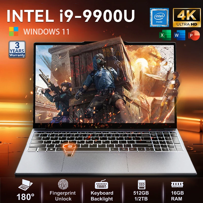Windows 11 15.6" Ultra Slim Portable Laptop intel Core i9-9900U 16GB RAM 1TB 2TB SSD Fingerprint Office Gaming Laptop PC 1