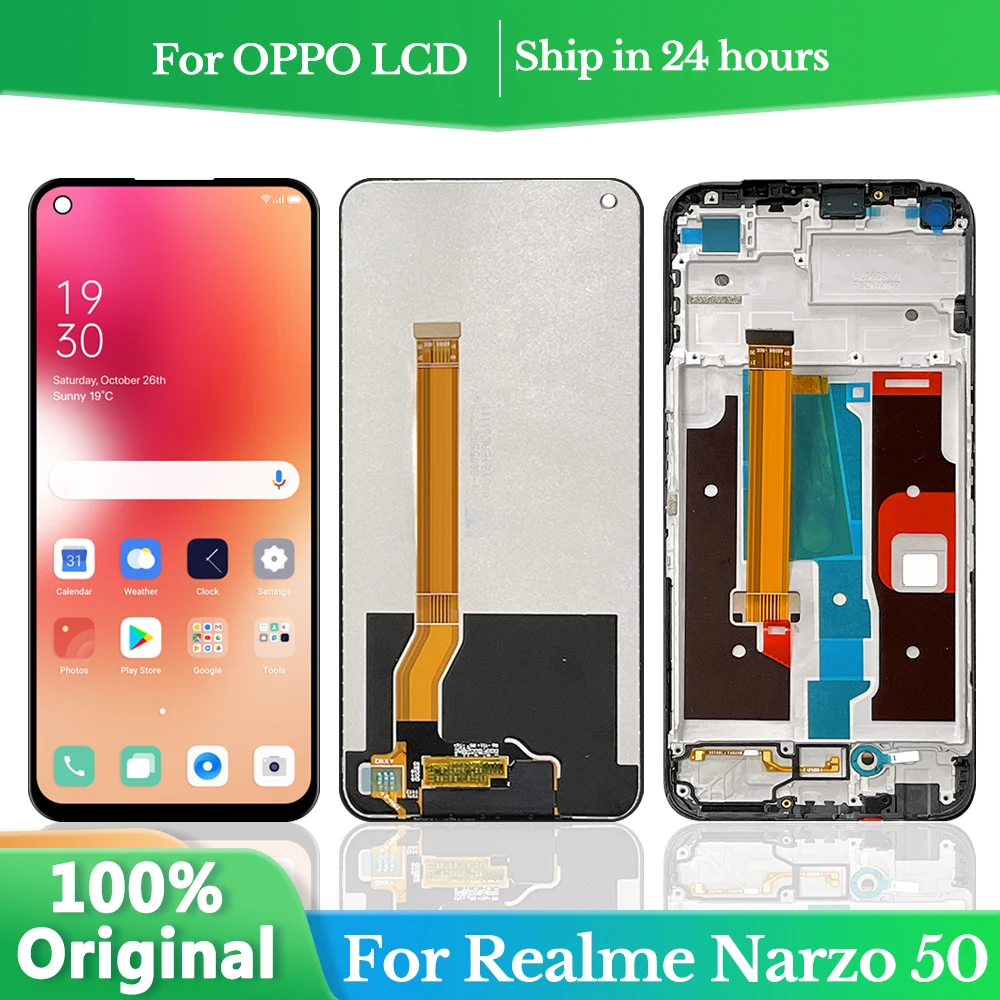 

6.6''Original For Oppo Realme Narzo 50 Display Screen Touch Digitizer Frame Assembly Replacement For Realme Narzo 50 RMX3286 LCD