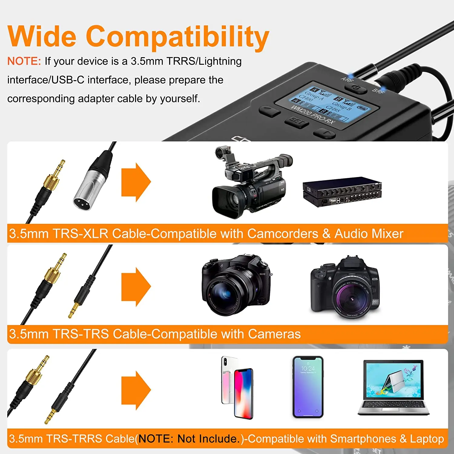 CVM-WM200 PRO Metal UHF Dual-Channel Wireless Microphone for Smartphone Camera C