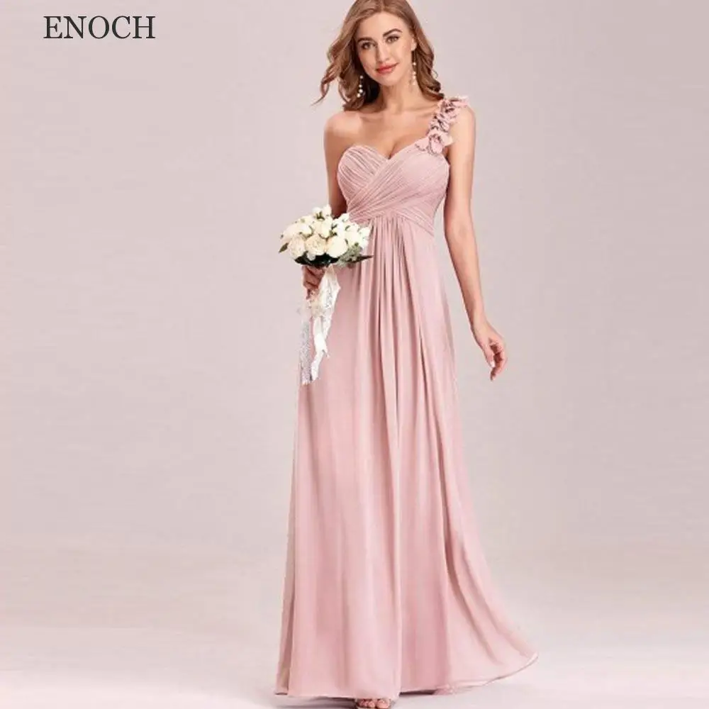 

ENOCH Stunning Sweetheart Chiffon Bridesmaid Dresses One Shoulder Beach Flowers Party Gowns Floor Length Vestidos De Fiesta New