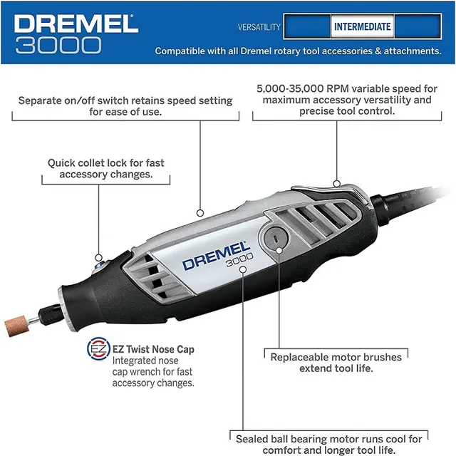 내구성과 신뢰성을 갖춘 Bosch 브랜드의 Dremel 3000 그라인더 세트