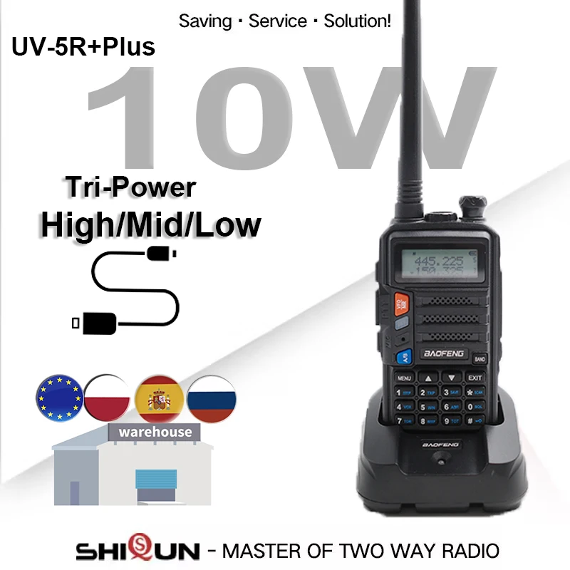 Baofeng-walkie-talkie UV-5R Plus 10W,FM付きラジオ,USB用10km