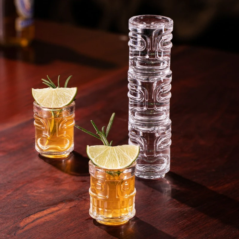 Creative Mini Tiki Glass Cup Shot Glasses Stacking Cups Cocktail Glass Tiki Cup Set With 6 Holes Tray Bar Accessories drinking glasses
