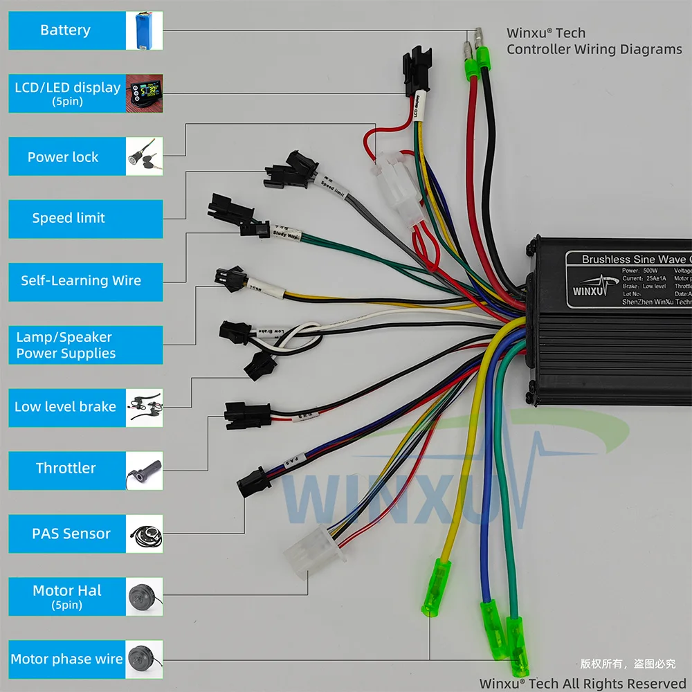 전기 자전거 브러시리스 모터 사인파 컨트롤러 36V 48V 60V 500W 25A 350W 18A SW900 LCD 디스플레이 전기 산악 자전거 스쿠터용