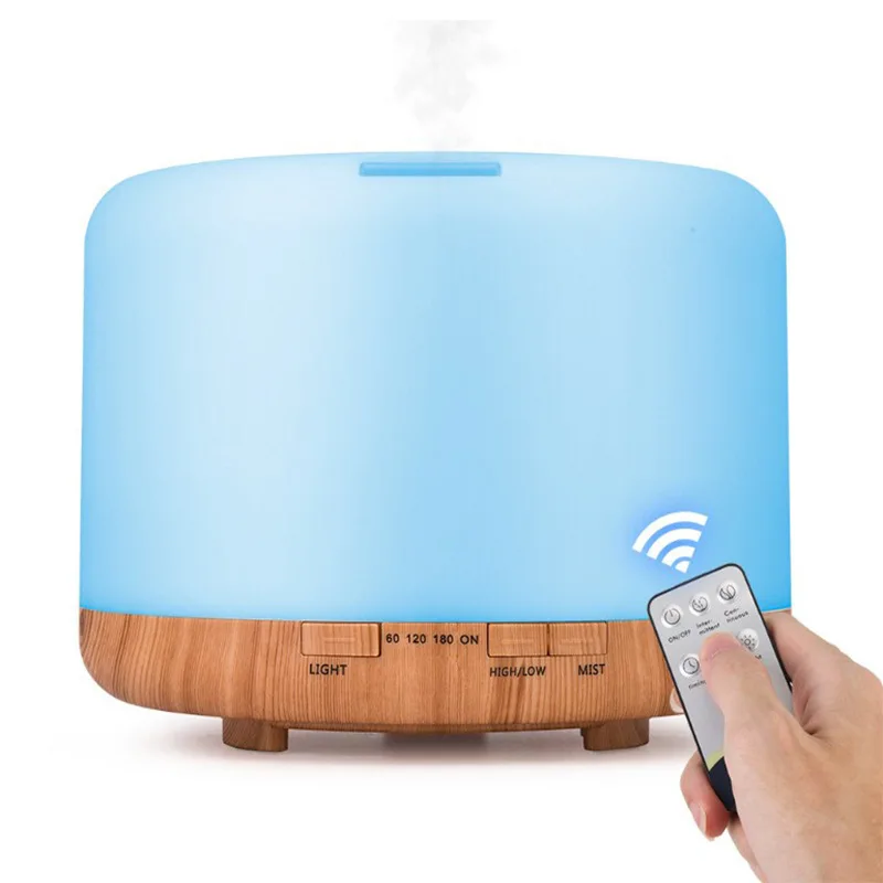 

Humidifier Colorful Lights with Remote Control Portable Mini 500ML Large Capacity Wood Grain Aroma Diffuser for Home and Office