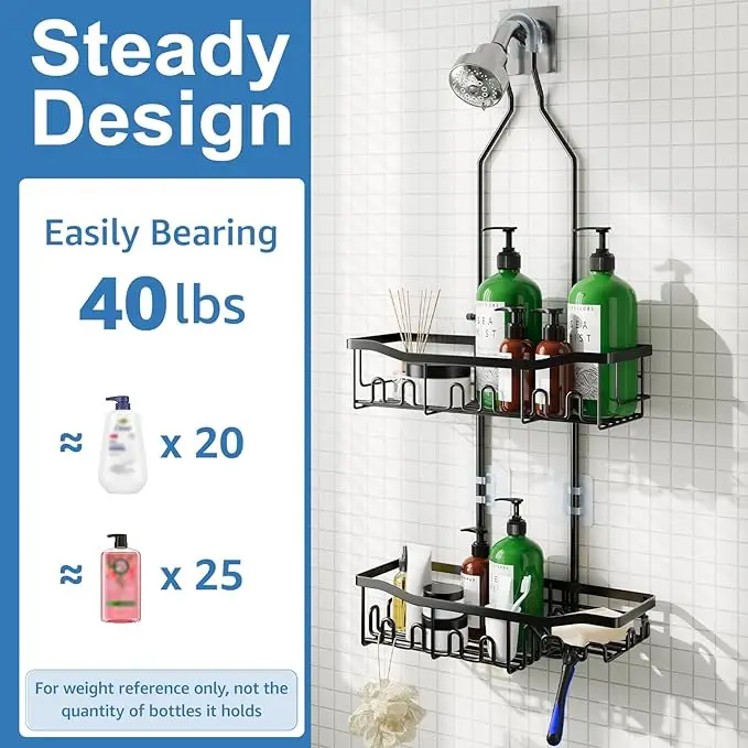 Upgraded Extended - Length Hanging Shower Organizer. Features Hooks, Rustproof Shampoo & Soap Holder. Large - Capacity Bathroom 5