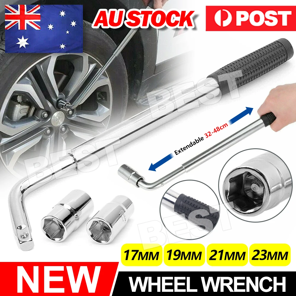 Extendable Car Wheel Brace Heavy Duty Nut Lug Wrench Sockets 17/19mm & 21/23mm