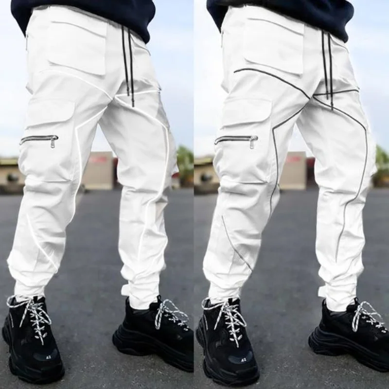 Large Pocket Loose Overalls Men's Outdoor Sports Jogging Tactical Pants Elastic Waist Pure Cotton Casual Work Pants