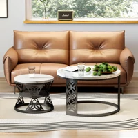 Ensemble de 2 tables basses, tables d'appoint rondes modernes, table de salon avec un design en marbre, structure en métal et plateau en MDF 3