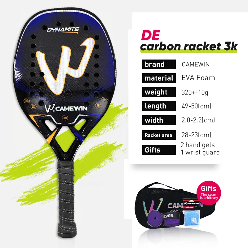 CAMEWIN Padel Racket Carbon 3K Beach Tennis Racket Cage Transparent Padel Beach Shooting Sports Tennis Woman Mens Bag tennis racket padel racket