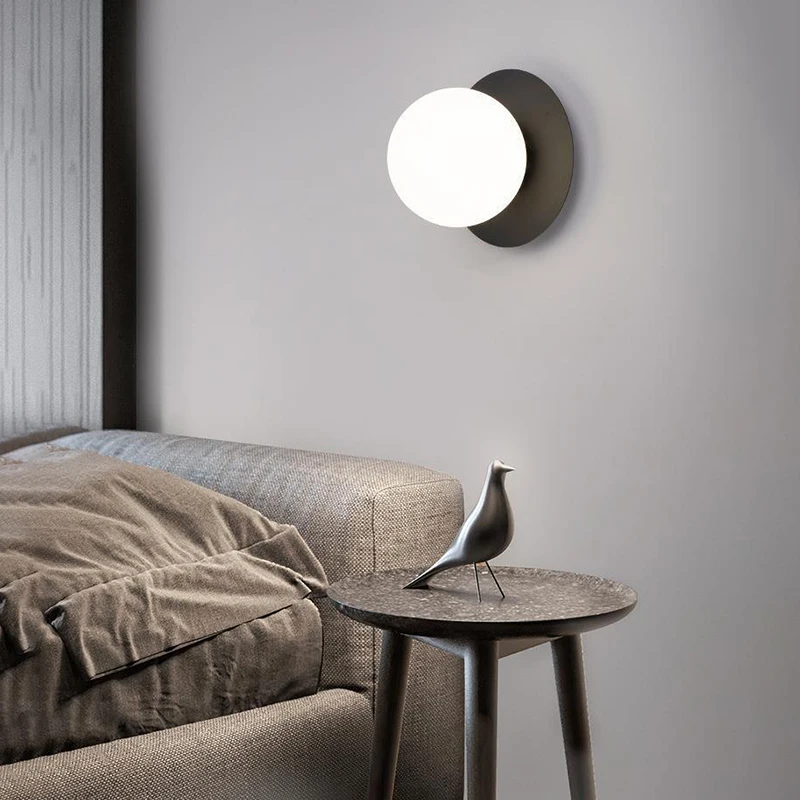 Bedroom Bedside LED Wall Sconce Lamp Nordic Minimalist Modern Staircase Walkway Living Room Background Wall E27 Glass Wall Light 2