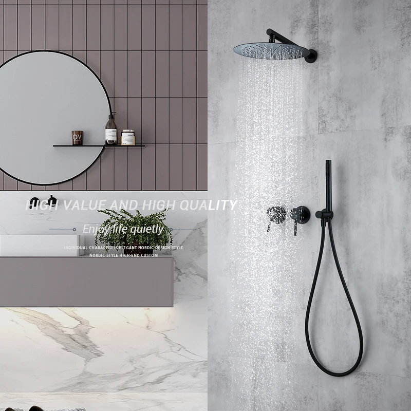 Bathroom Faucet Matte Black Brass Rain Shower Set 2 Ways Hot And Cold Wall Mounted Bathtub Shower Mixer Tap Faucet shower set