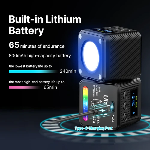 Ulanzi L2 RGB 미니 COB 비디오 카메라 라이트 DSLR 카메라용, 디밍 가능, 360 ° 풀 컬러 라이트, 디퓨저, 벌집 사진 5