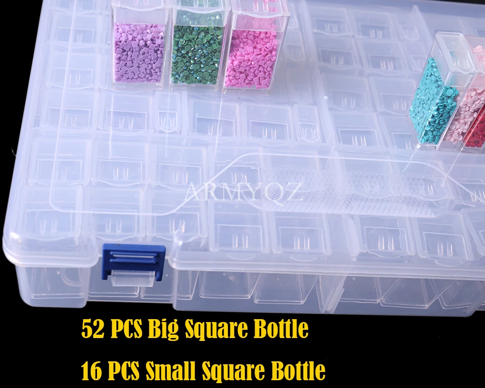 56 Grids Colored Diamond Painting Storage Containers Diamond Art Beads Organizer Box with 112pcs Stickers